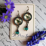 Hummingbird Vintage Inspired Glass Cabochon Earrings