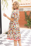 35862 Multi Stripe Detailed Floral Print Midi Dress: Multi / S