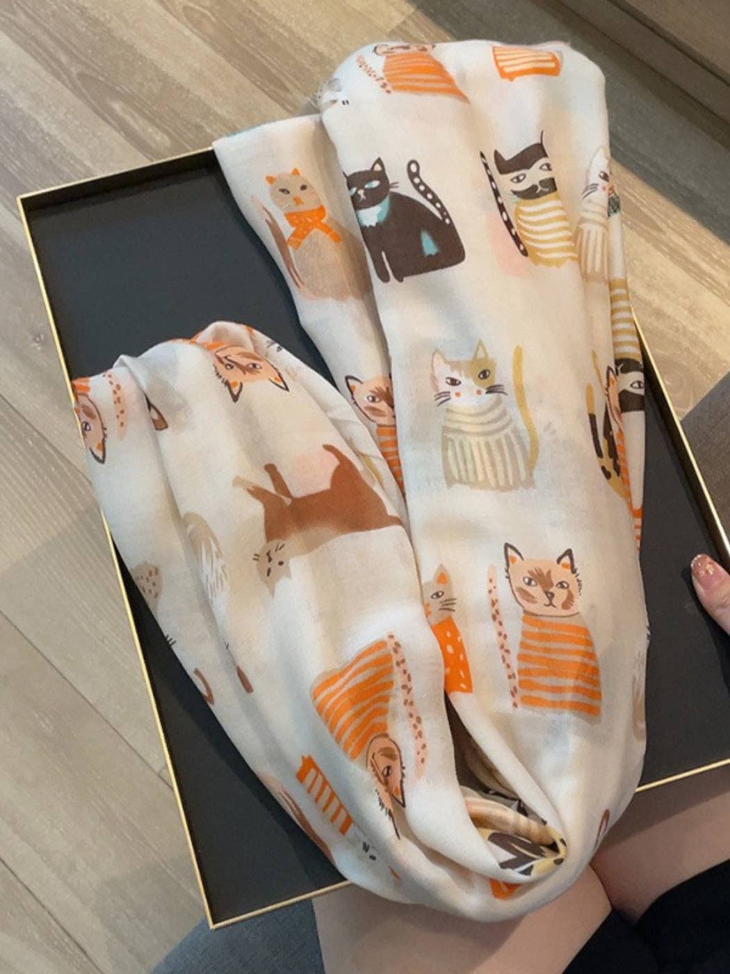 Scarvii - Playful Cat Print Scarf: Red
