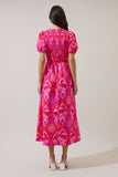 Prissa Ikat Brenty Smocked Midi Dress: MAGENTA-CORAL / M
