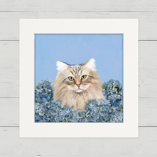 Blue Hydrangea Cat Happy Square