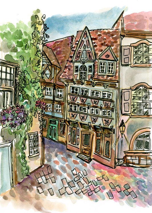 Watercolor German Village by Carrie Hannegan