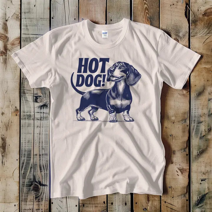 Hot Dog Dachshund T-Shirt in Sand Color 100% Cotton