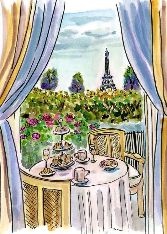 Watercolor Paris Patio by Carrie Hannegan