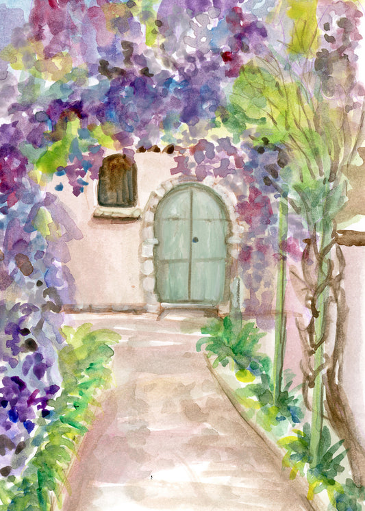Watercolor Garden Pathway by Carrie Hannegan