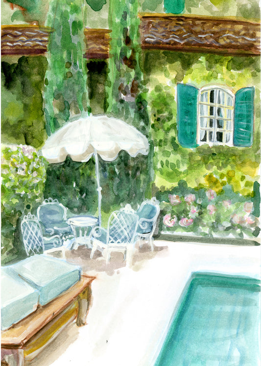 Watercolor Poolside by Carrie Hannegan