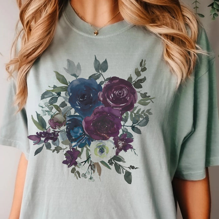Watercolor Floral T-Shirt in Sage Green