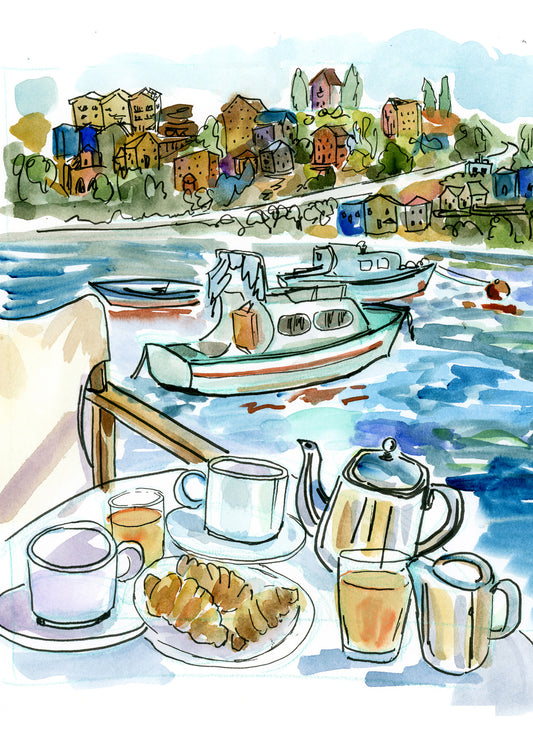 Watercolor Santorini by Carrie Hannegan
