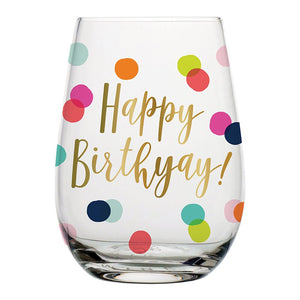 Happy BirthYAY Wine Glass 20oz Polka Dots