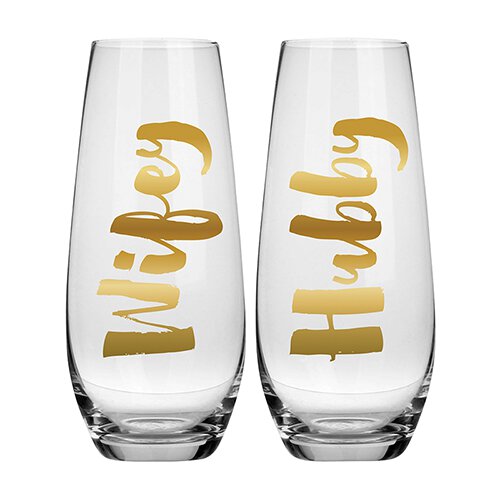Wifey Hubby Champagne Glass Set of 2