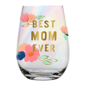 Best Mom Ever Wine Glass Floral