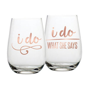 Husband Wife Wine Glass Set I Do, I Do What She Says