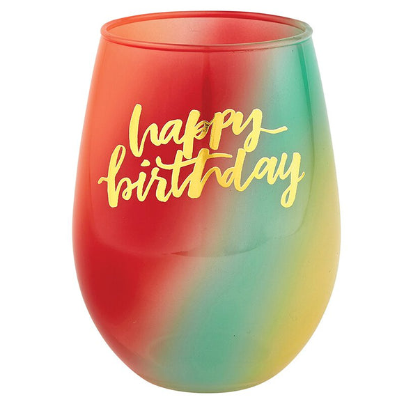 Happy Birthday Marbled Colorful Wine Glass 20oz