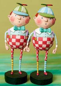 Set of 2 - TweedleDee & TweedleDum Alice in Wonderland Figurines by Lori Mitchell