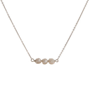 Silver Wrapped Three Pearl Necklace