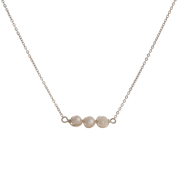 Silver Wrapped Three Pearl Necklace