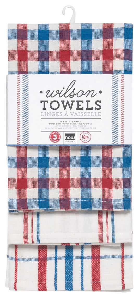 Danica Studio Set of 3 Red and Blue Wilson Cotton Dishtowels