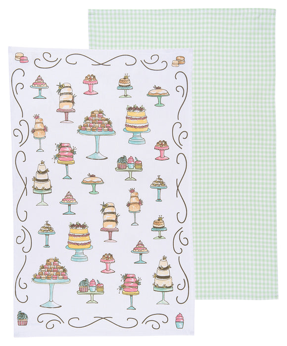 Cakes and Gingham set of 2 Tea Towels