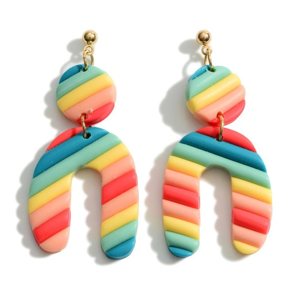 U Drop Multi Color Fruit Stripes Polymer Clay Fimo Dangle Earrings