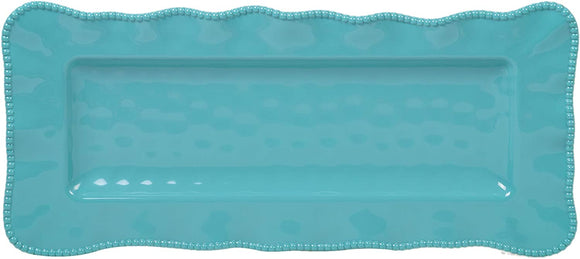 Perlette Scallop Rectangle Platter 19” x 9” Teal Green