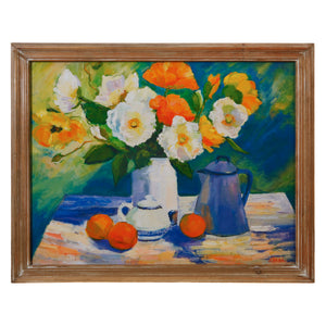 Framed Wood Floral Art by Alexi Fine - Blue and Yellow Floral Still Life