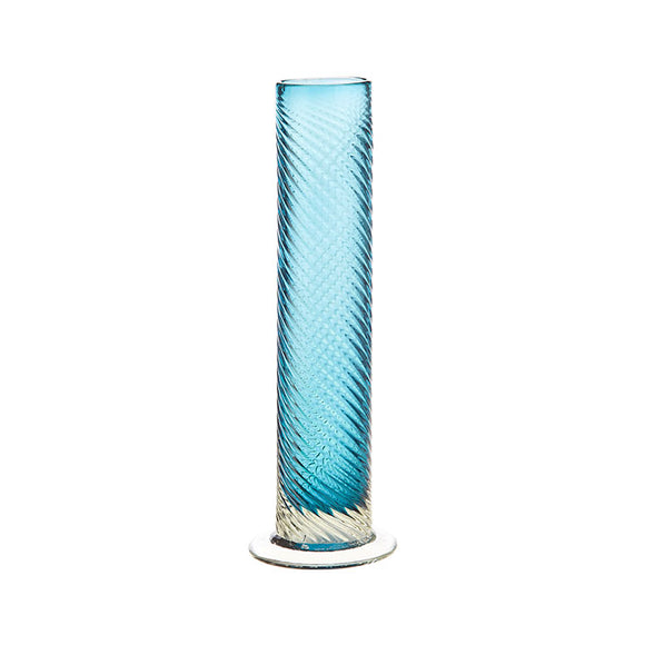 16” Blue Pulled Glass Vase in Teal Blue