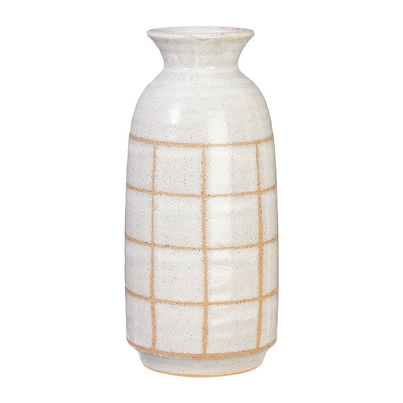 10” Plaid Vase White Ceramic