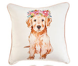 14” Puppy With Flowers Pillow – 3 Assorted - Sold Separately