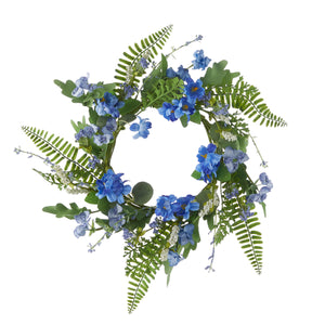 13" Blue Floral and Fern Mini Wreath-Candle Ring
