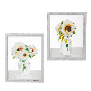 18" Semi Transparent White Sunflowers Framed Print - 2 Assorted