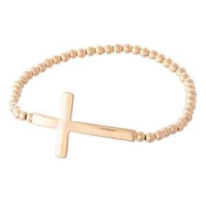 Shiny Matte Gold Cross Stretch Bracelet