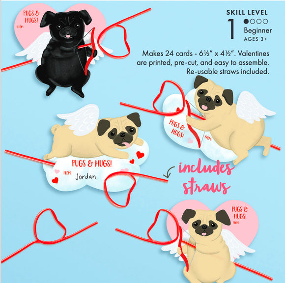 Paper Source Cupid Pug Crazy Straw Valentines Card Kit