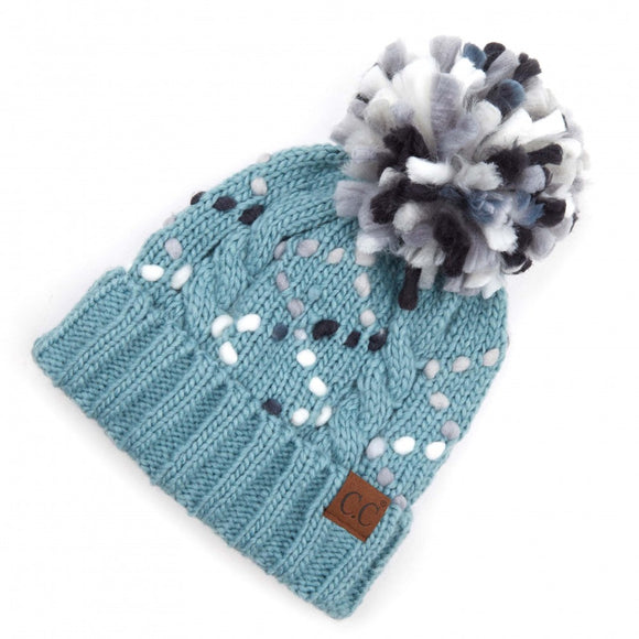 Turquoise Gray Black and White Cold Weather Beanie