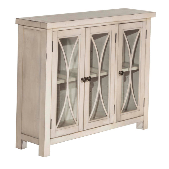 Off-White/Cream Bayside 3 Door Narrow Cabinet with Glass - Local Pick Up Only