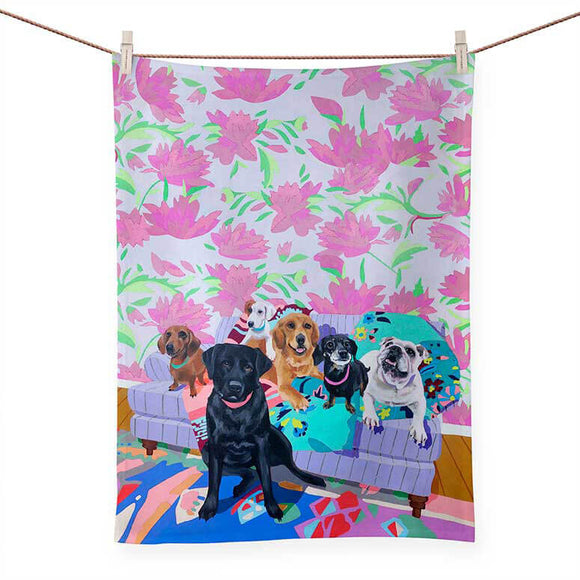 Tea Towel with Pup Pals Art by Jay McClellan