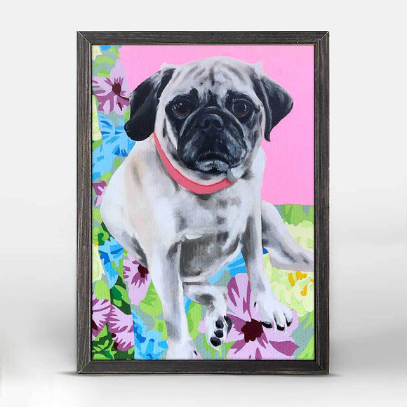 Dog Tales Lucy Pug 5x7” Framed Canvas Art by Jay McClellan – Violet Cottage