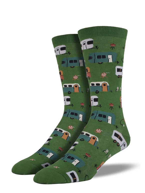 Men’s Socksmith Camptown Travel Trailer Socks in Parrot Green