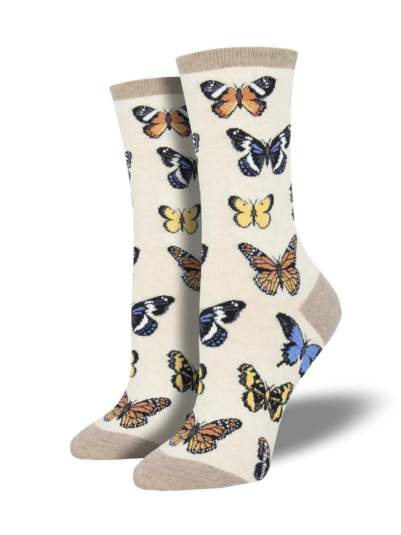 Women’s Socksmith Majestic Butterflies Socks in Ivory Heather