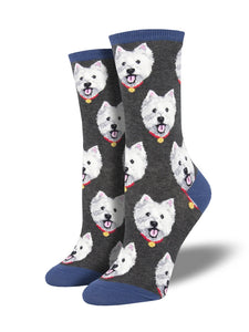 Women’s Socksmith Westies Dogs in Charcoal Gray Socks