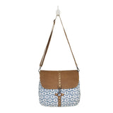 Top Flap White and Blue Leather and Canvas Shoulder Bag