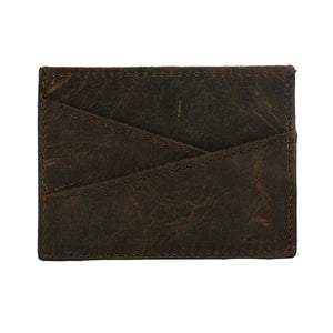 Leather Credit Card Holder with 2 Slots in Front and Middle Pouch Rustique Design