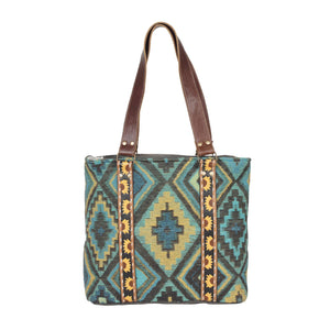 Colorful Ocean Colors Canvas and Leather Tote Bag