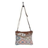 Colorful Crossbody Bag with Southwestern Features Canvas, Hairon and Leather Peachy