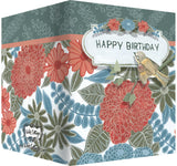 Happy Birthday Greeting Card - Blank Inside - Orange & Blue Flowers & Bird