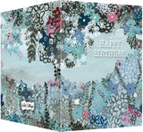Happy Birthday Greeting Card - Blank Inside - Flower Clusters in Black, Blue, Green & Pink