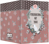 Thinking of You Greeting Card - Blank Inside - Pink & Brown Flowers & Bird