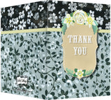 Thank You Greeting Card - Blank Inside - Black & White Flowers with Yellow Frame