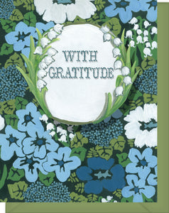 With Gratitude Greeting Card - Blank Inside - Thank you Blue Flowers and Lily of the Valley