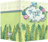 Thank you Greeting Card - Blank Inside - Pink, Lime, Turquoise Flowers & Ferns