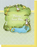 Welcome Sweet Baby Greeting Card - Blank Inside - Ducks by a Little Pond